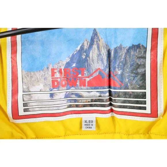 Deadstock Vintage 90s Streetwear Mens XL Color Block Down Puffer Jacket Yellow